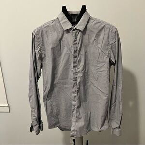 Zara Mens Large Long Sleeve Button Up Dress Shirt Gray Color Slim Fit